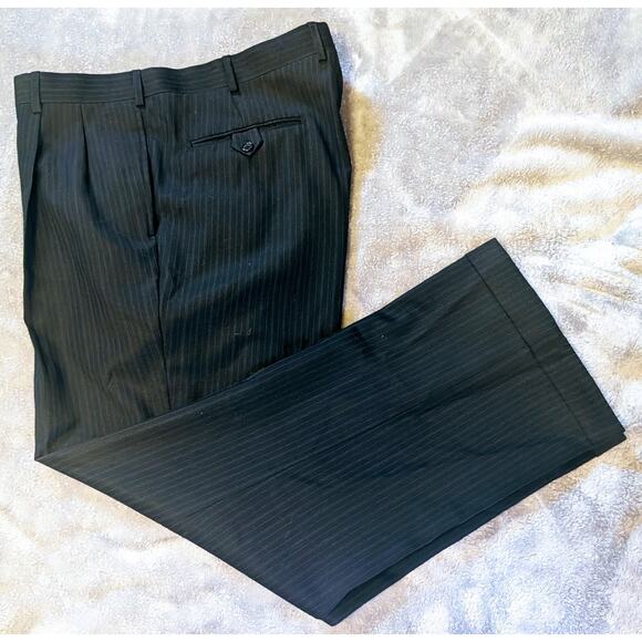 Mens Navy Pinstripe Dress Trouser Pants Blokecore Suspender Buttons Dapper 38R - Picture 1 of 7
